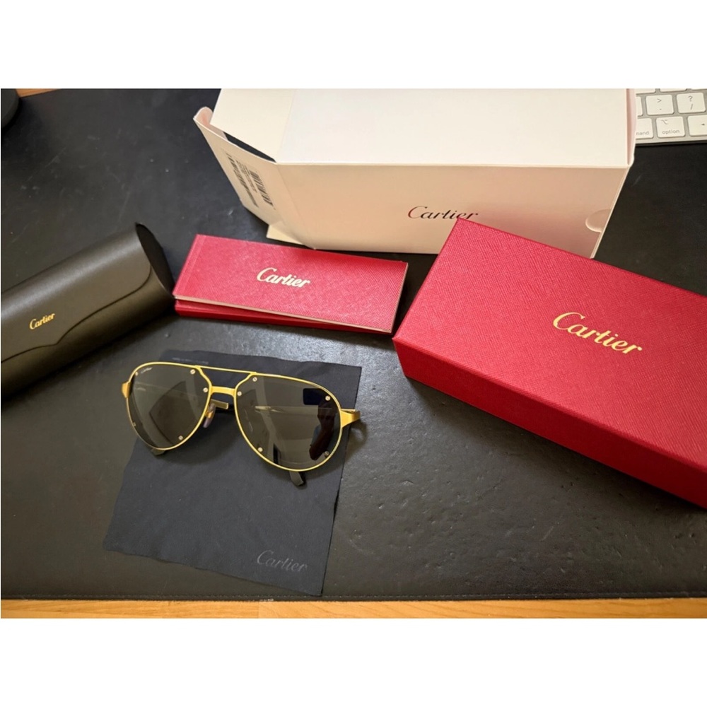 Cartier Gold and Blue Aviator Sunglasses